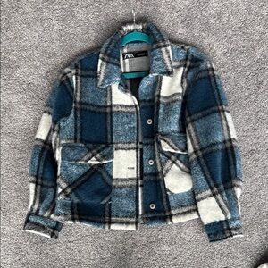 Zara Teal and Cream Checkered Jacket